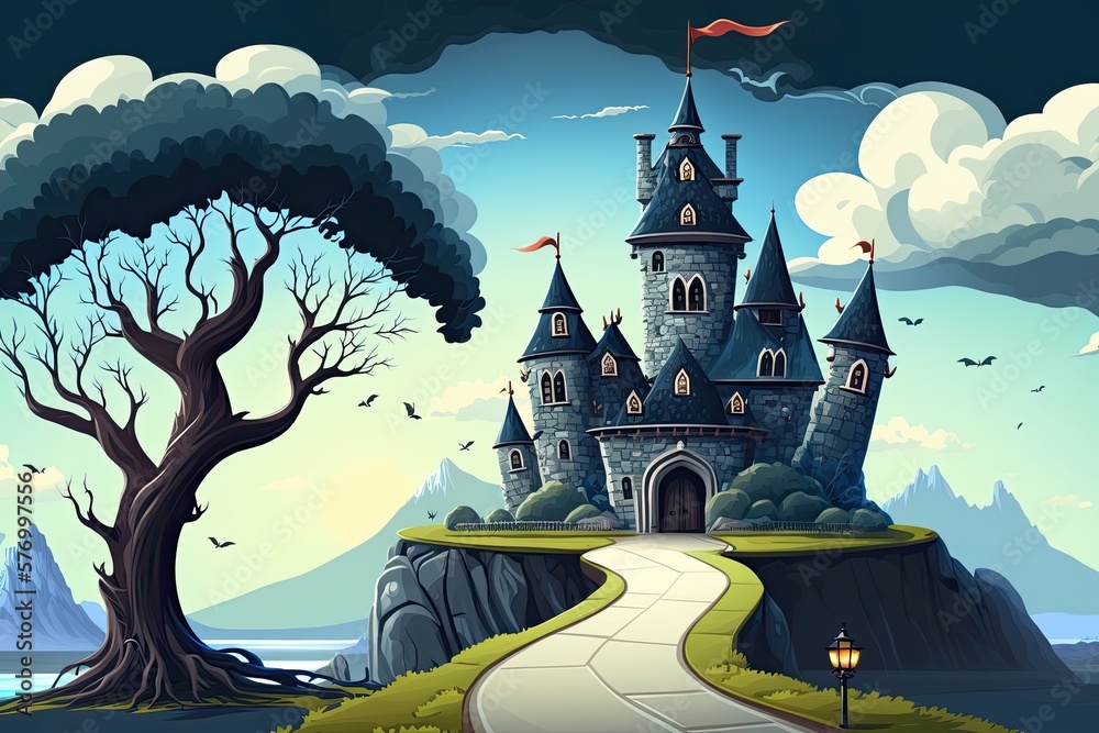 Beautiful Famous Nest Castle on the Rock Fairy Tale Fairy tale had black asphalt twisting Road Cloud