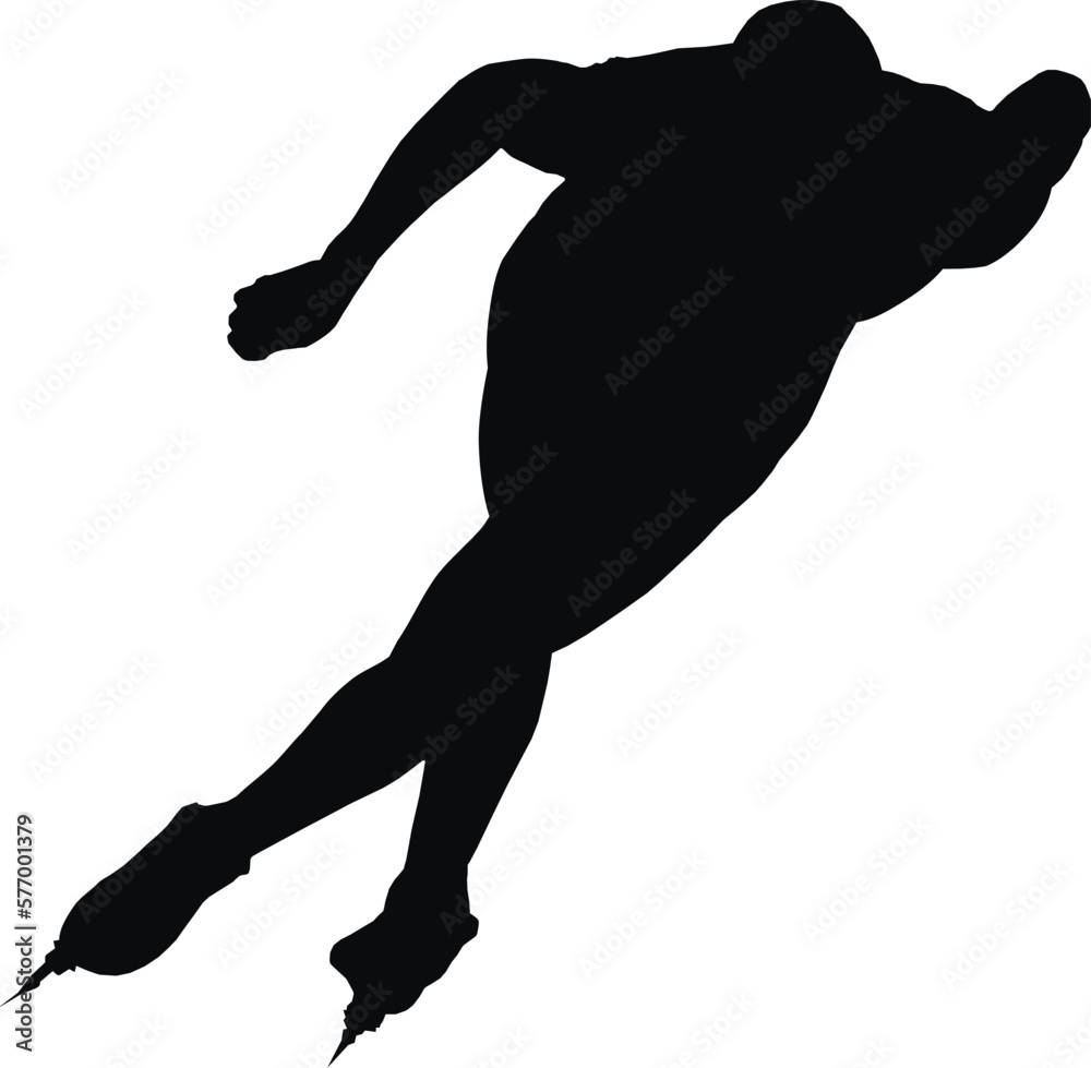 man speed skater black silhouette on white background