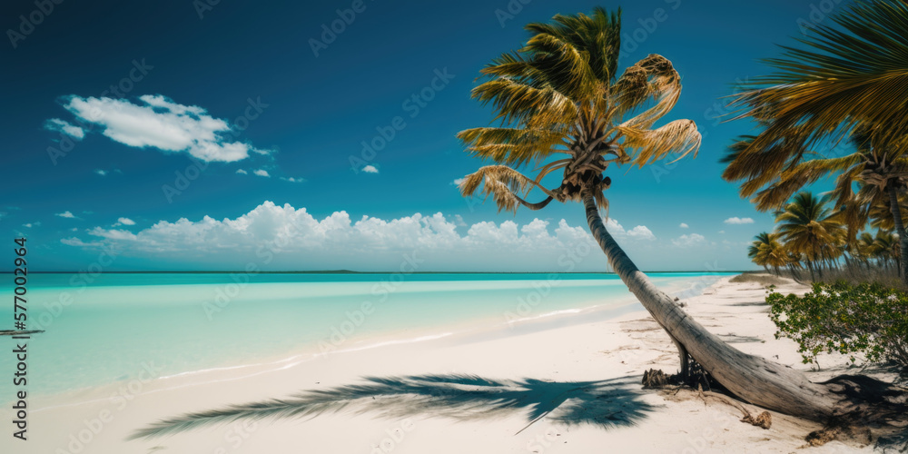 Tropical Paradise: Discovering Stunning Caribbean Beach, Crystal Clear Waters and Sandy Shores AI Ge