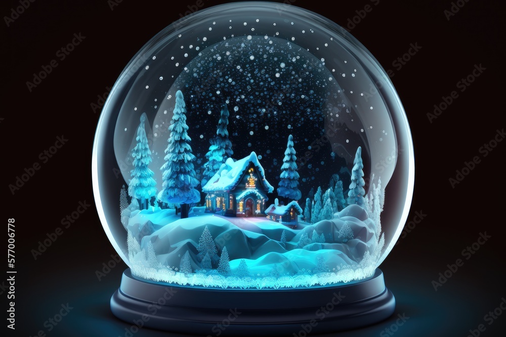 Winter snow globe at night. Generative AI