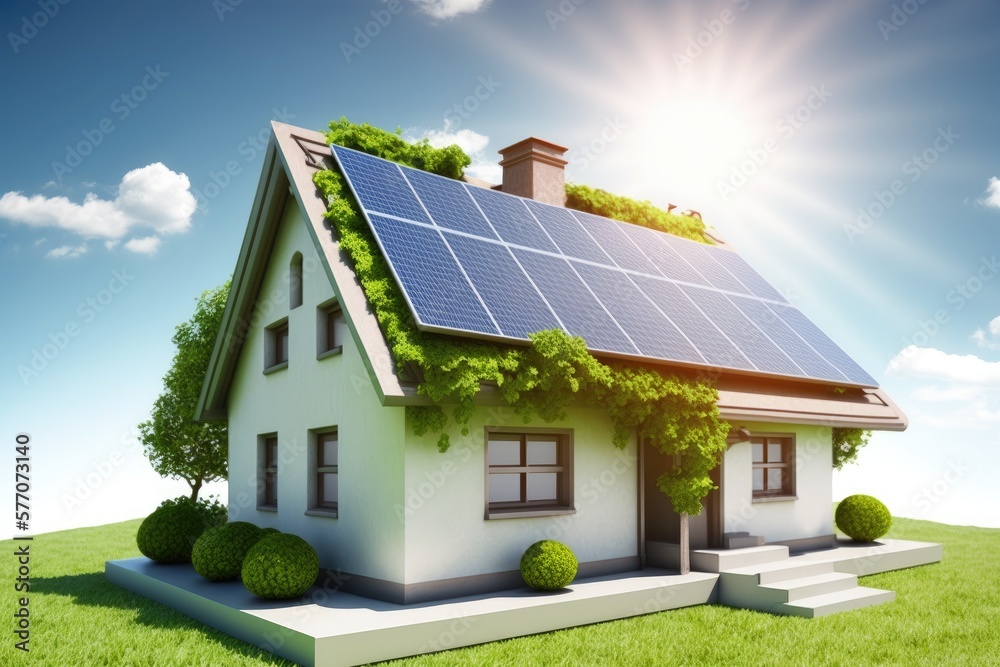 During a sunny day, a photovoltaic power plant is installed on top of a house to generate electricit