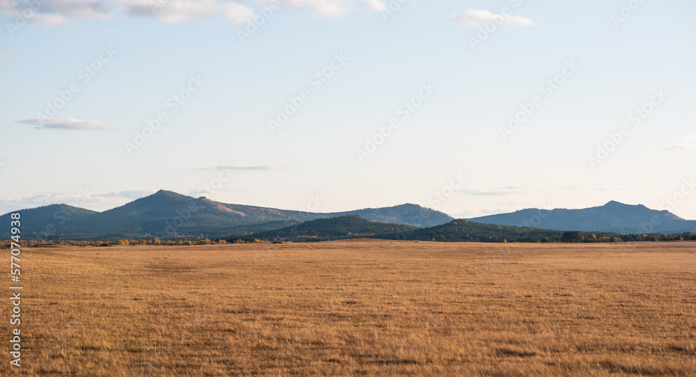 Autumn landscape of a valley near the Greater Khingan Mountains, Heilongjiang Province, China. The b