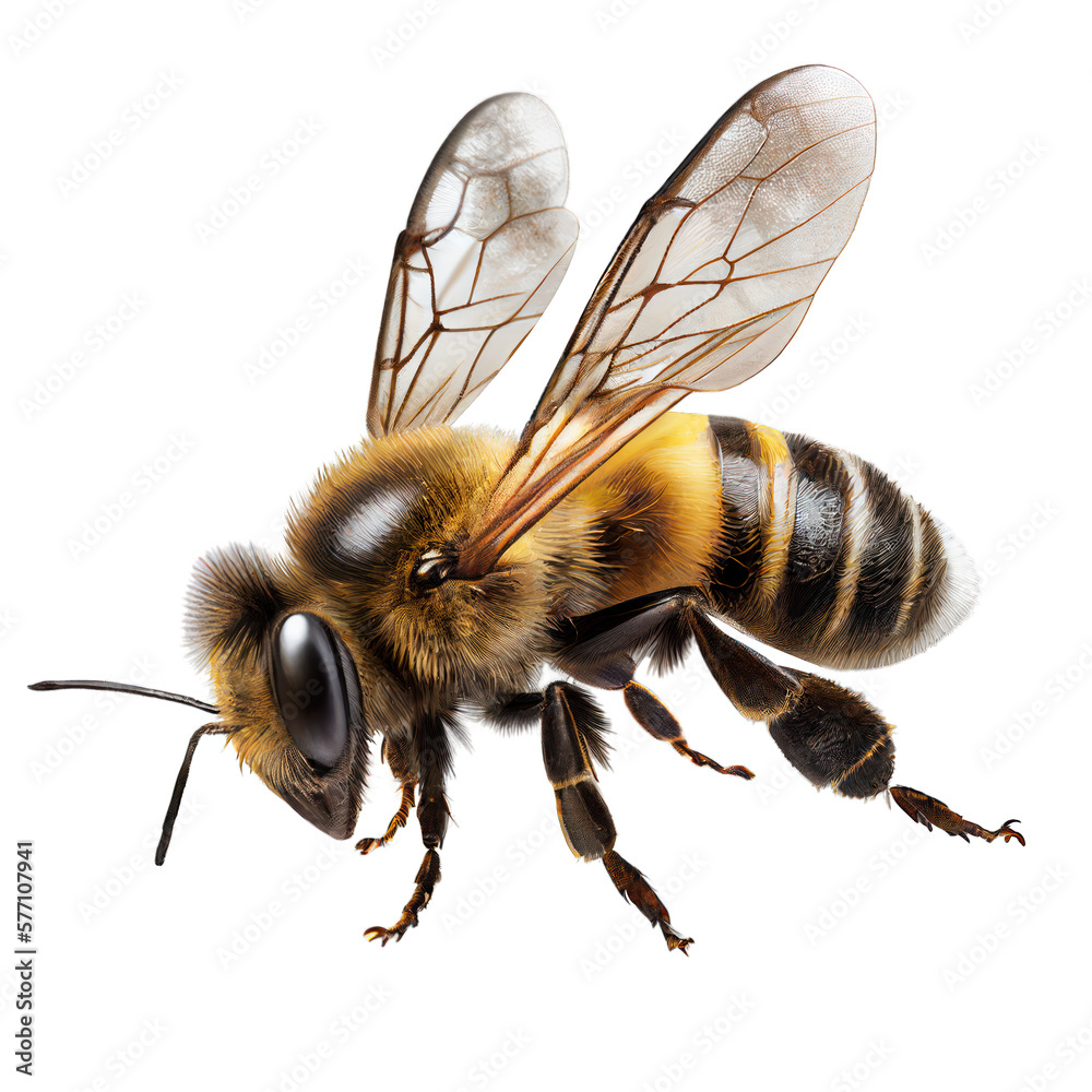 honey bee standing , isolated on transparent background cutout , generative ai