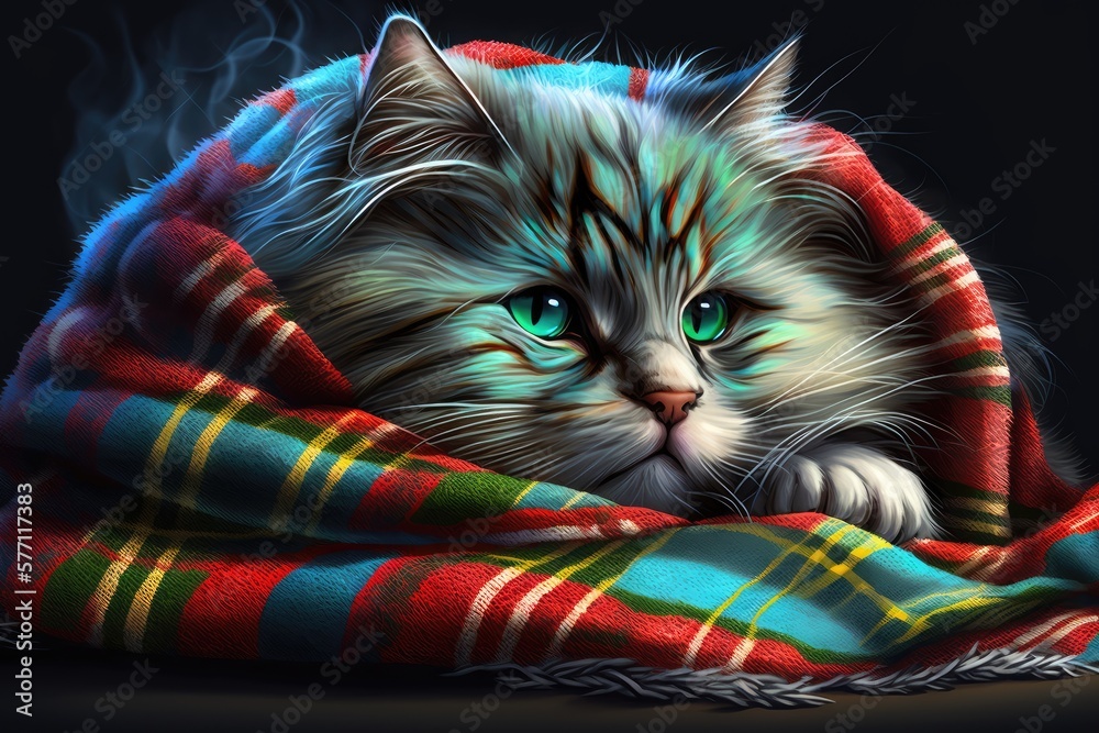 a fluffy housecat snuggled up under a nice plaid blanket in front of the fire. Theoretical framework