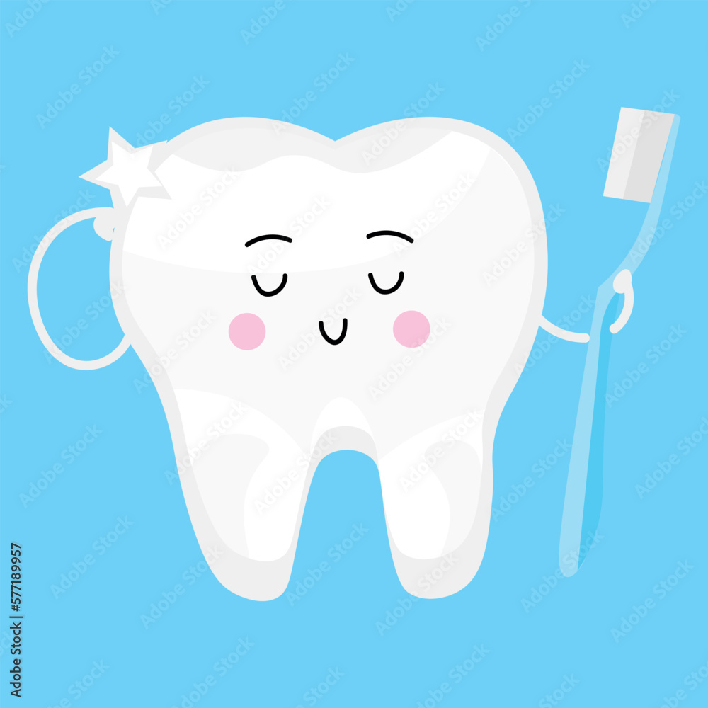 Clean tooth with brush on light blue background