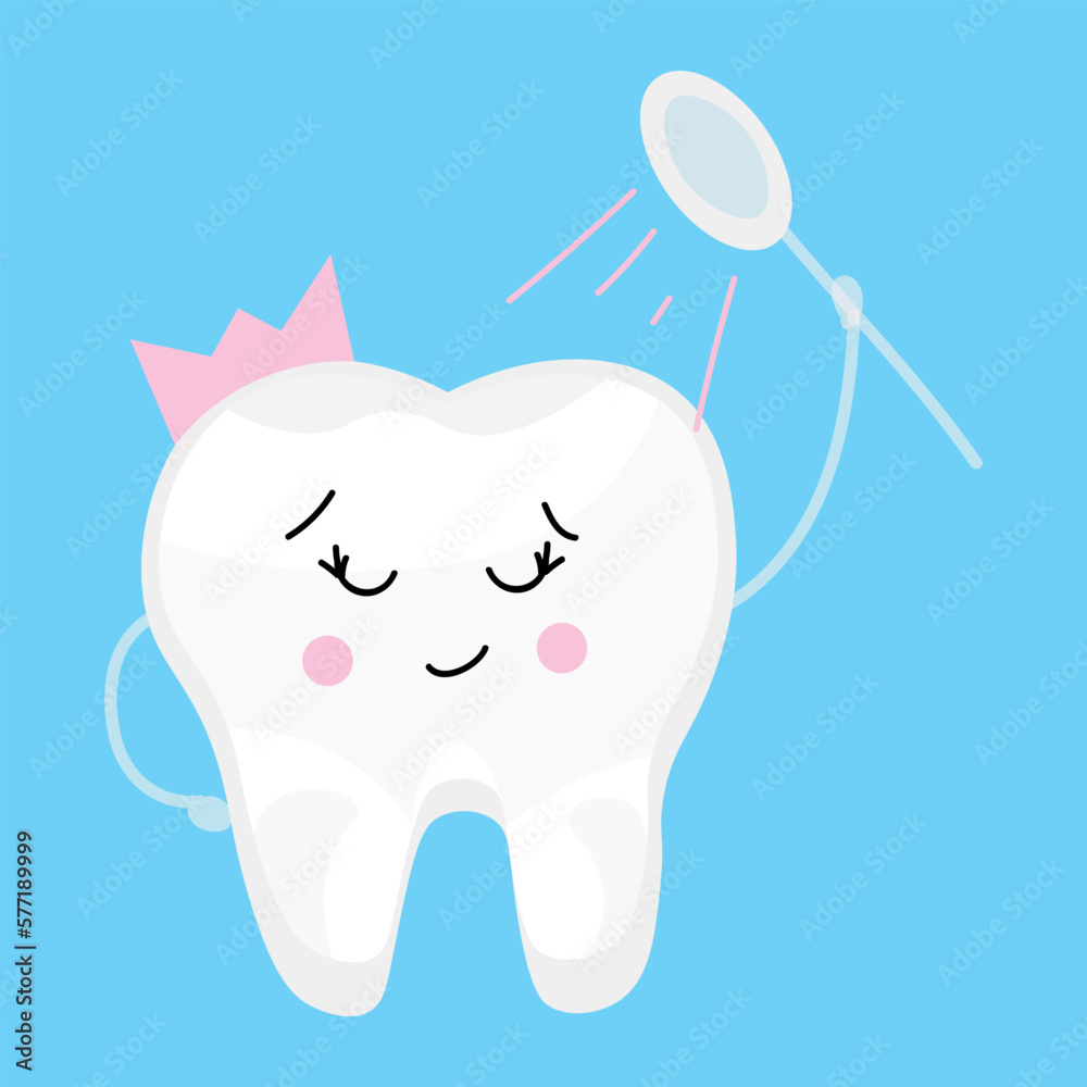 Happy tooth taking shower on light blue background