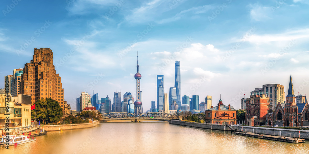 Rivers and old buildings in the Bund, Shanghai