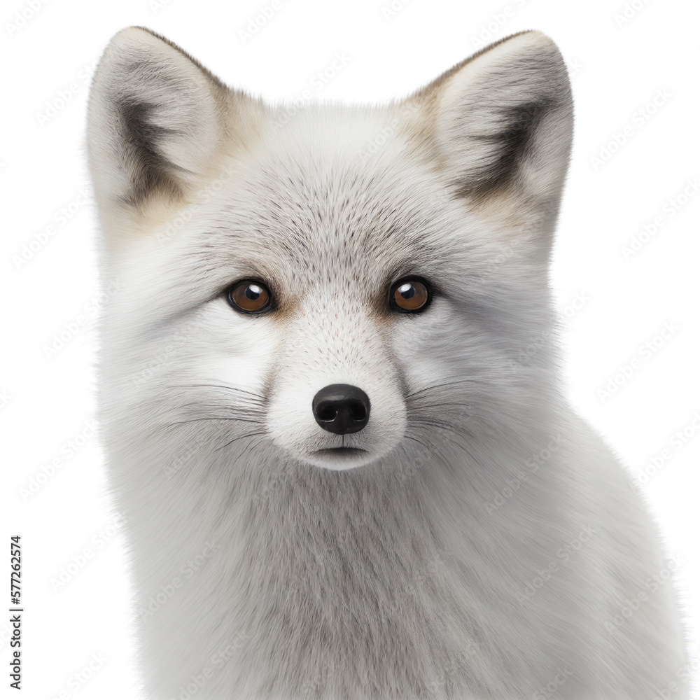 arctic fox face shot , isolated on transparent background cutout , generative ai