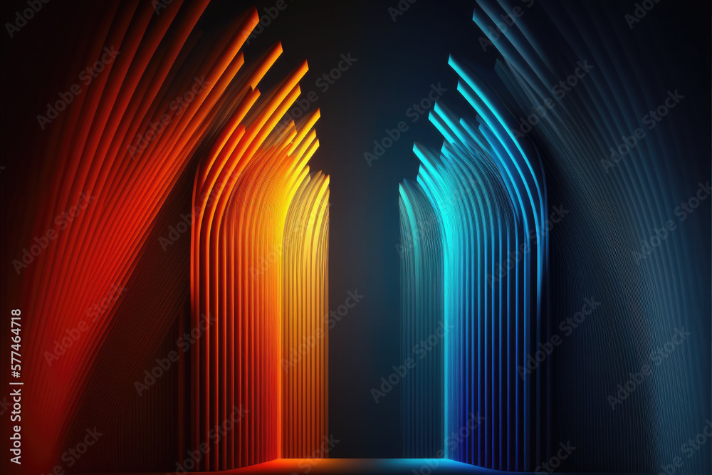 Bright rays of neon light and colorful glowing lines, abstract multicolor spectrum background. Gener