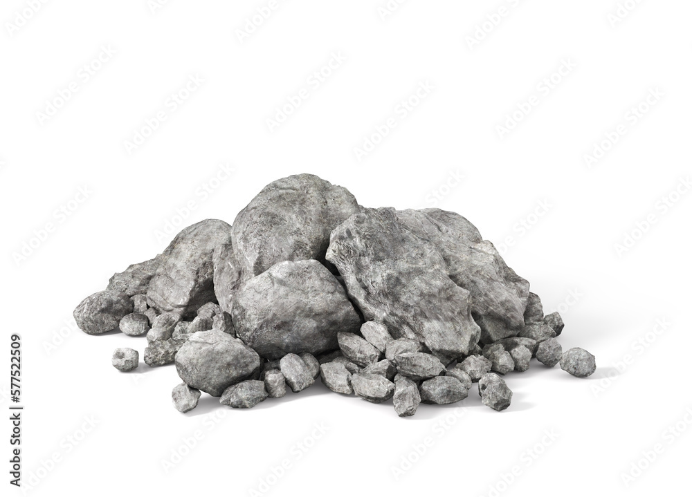 Pile of rocks on a white background. 3d illustration