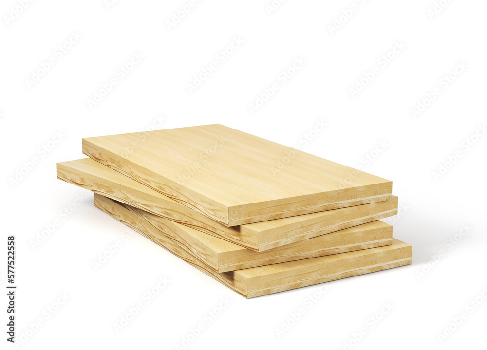 Wood panels for construction on a white background. 3d illustration