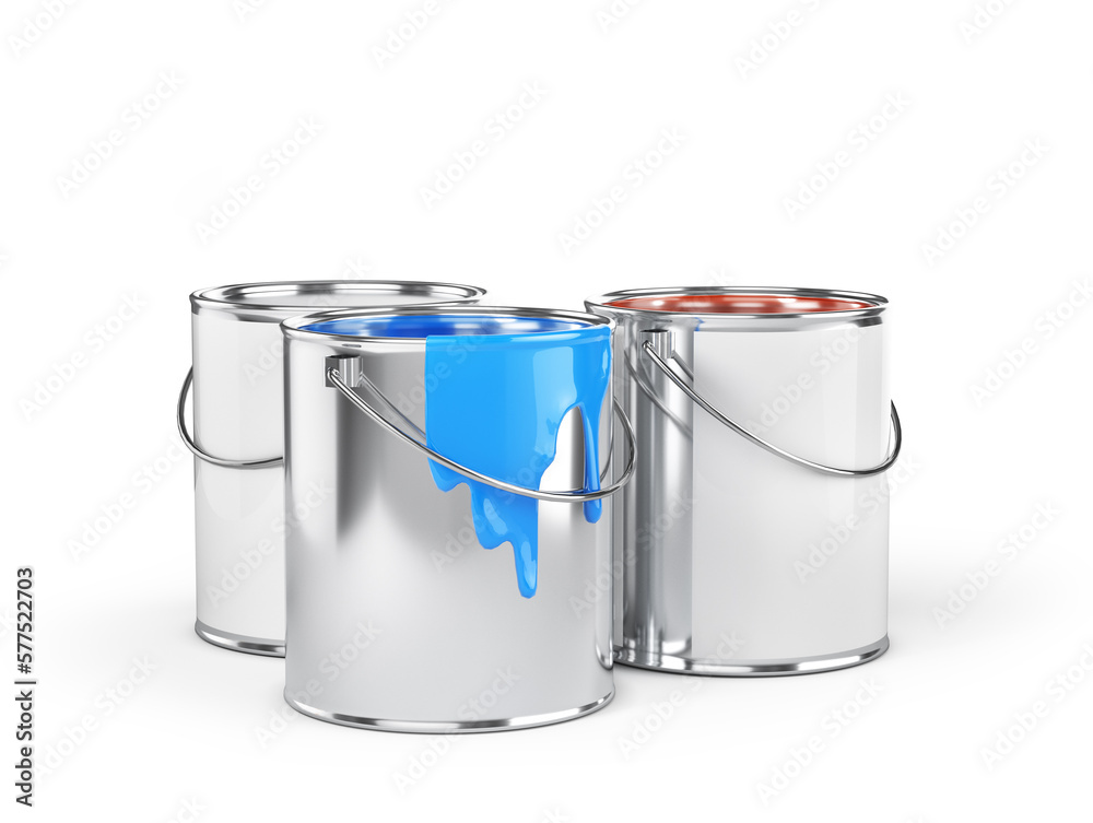 Paint cans on a white background. 3d illustration