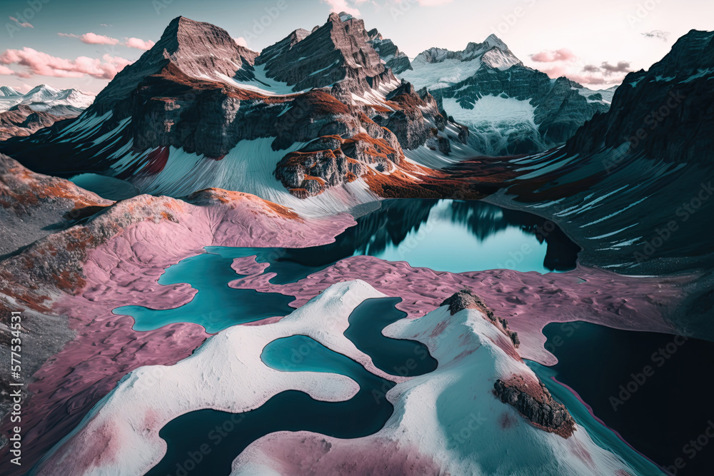 beautiful aerial shot of alpenstock mountains. Illustration AI Generative