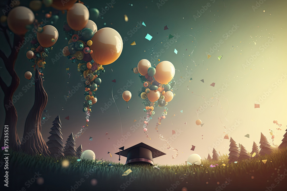 Multicolored graduation celebration background. Illustration AI Generative