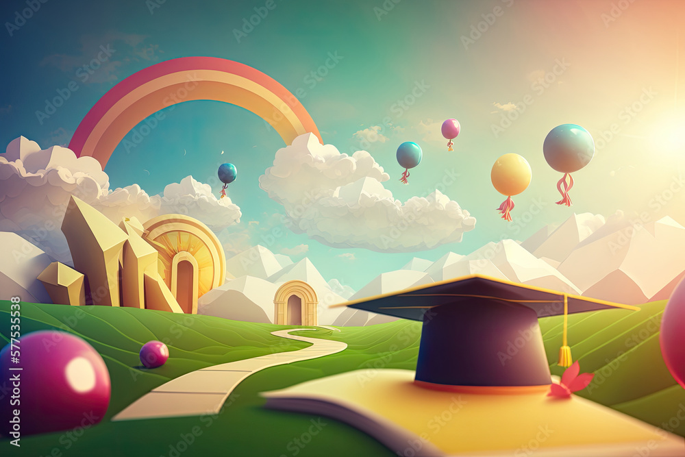 Multicolored graduation celebration background. Illustration AI Generative