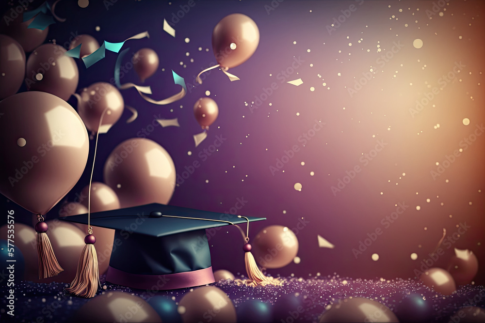 Multicolored graduation celebration background. Illustration AI Generative