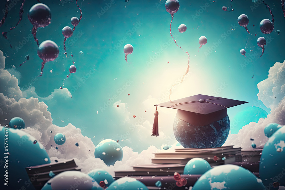 Multicolored graduation celebration background. Illustration AI Generative