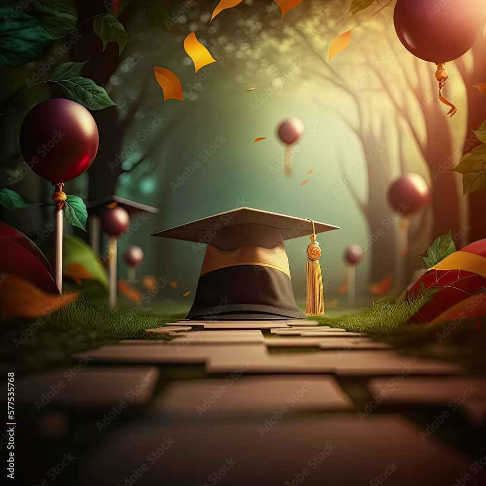 Multicolored graduation celebration background. Illustration AI Generative