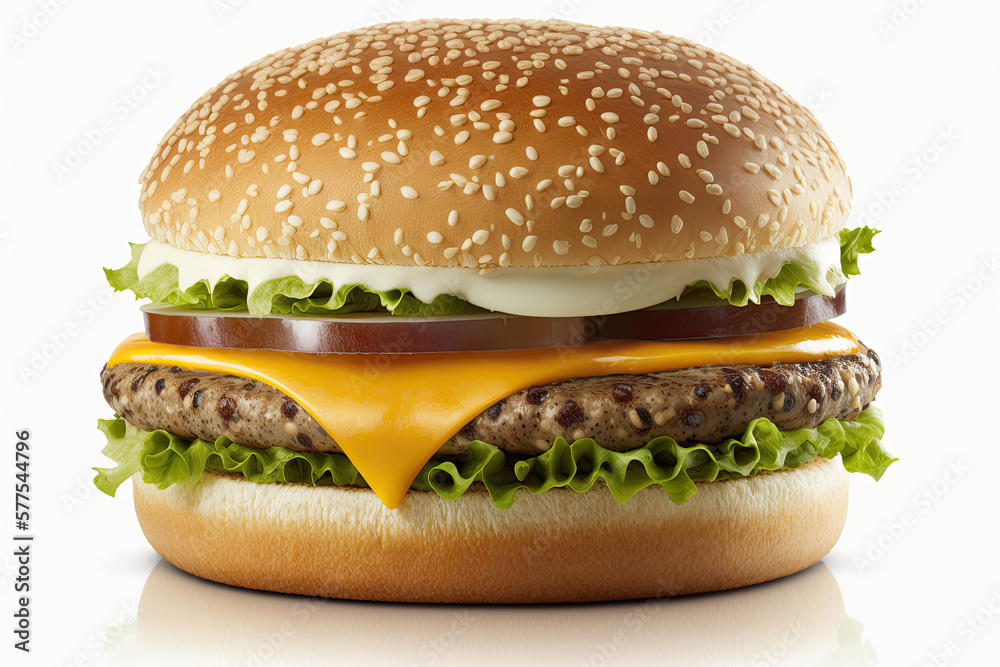 Burger isolated on white background.  Illustration AI Generative