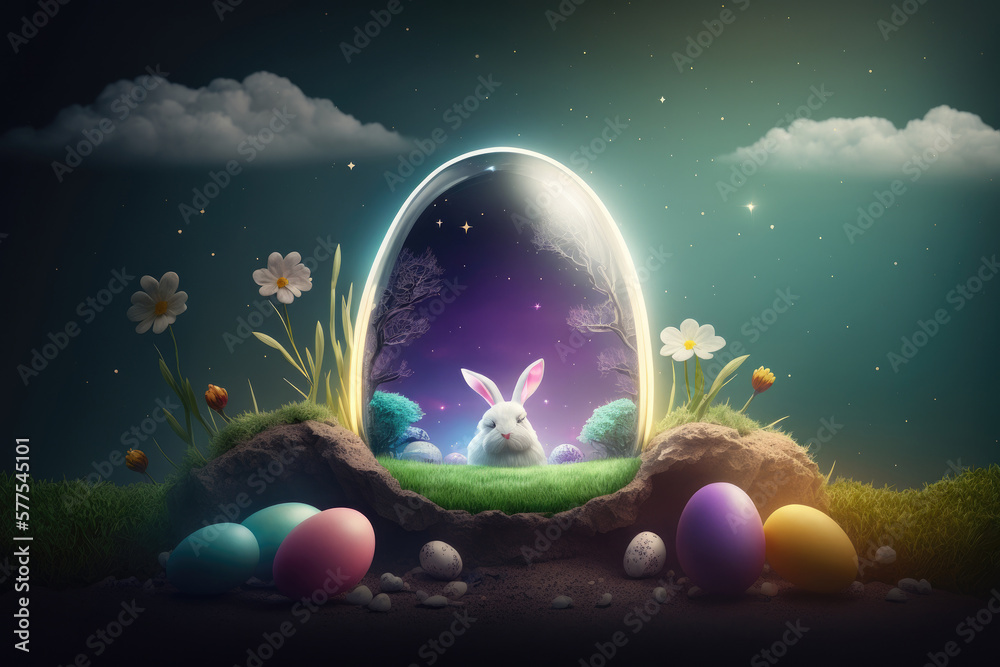 Happy Easter Holiday Background.  Illustration AI Generative