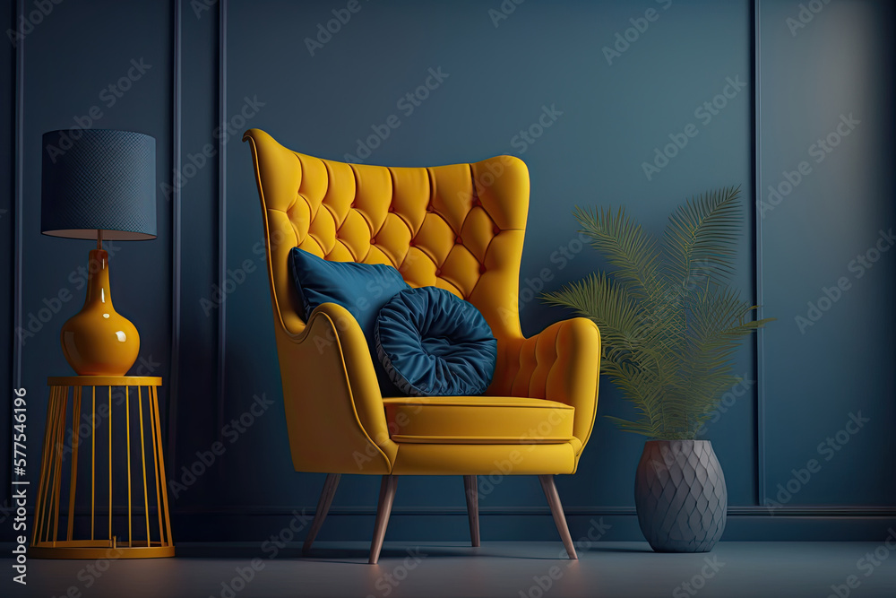 Interior Design with yellow chair. Illustration Generative AI