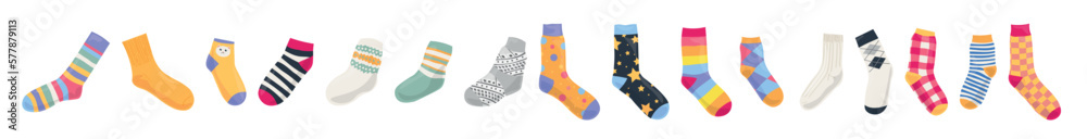 Set of warm knitted socks on white background