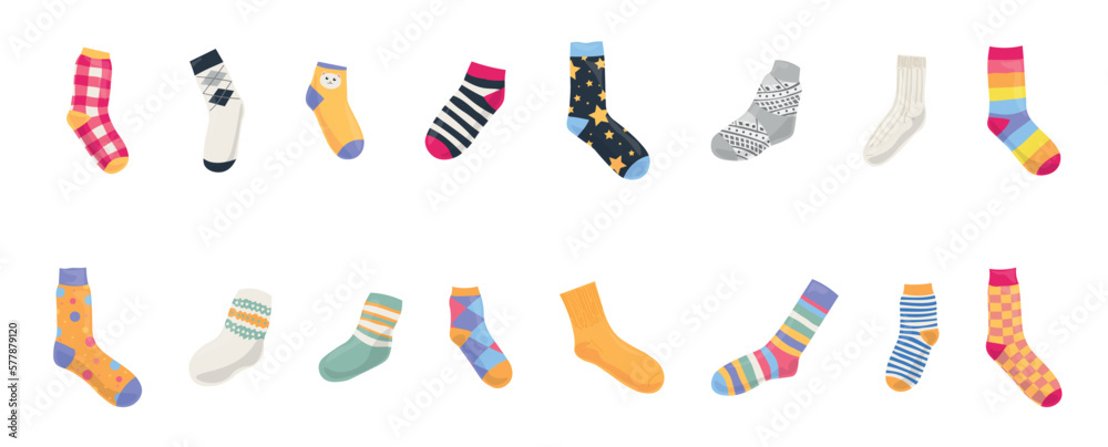 Set of warm knitted socks on white background