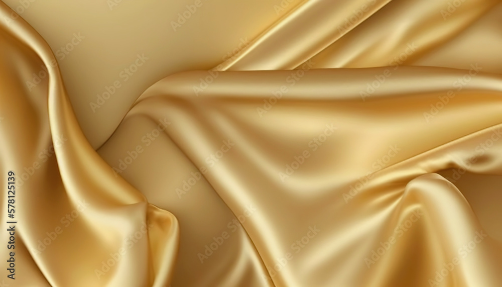 Elegant smooth golden silk. Warped silk cloth. Generative AI