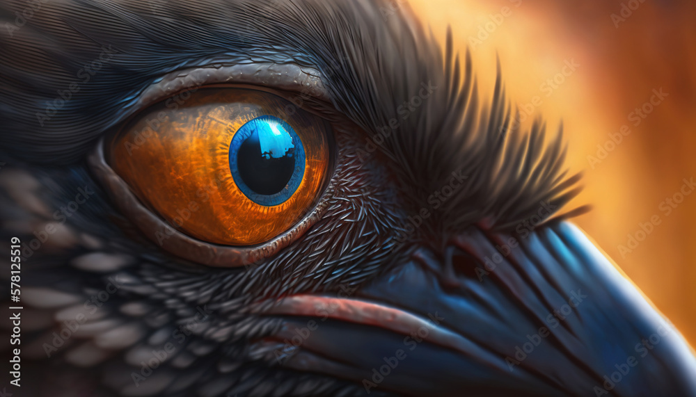 Closeup of crow eye. Macro of bird eye. Generative AI