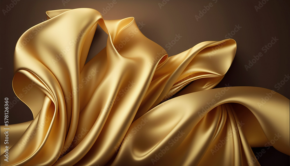 Elegant smooth golden silk. Warped silk cloth. Generative AI