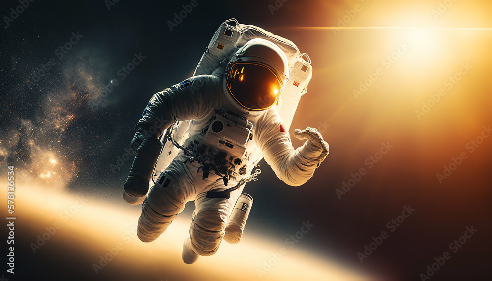 Portrait of astronaut floating in space. Generative AI.