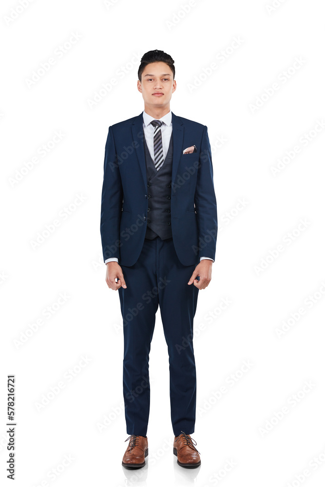 A young Asian model who exudes elegance and professionalism, donning a formal business suit and stri