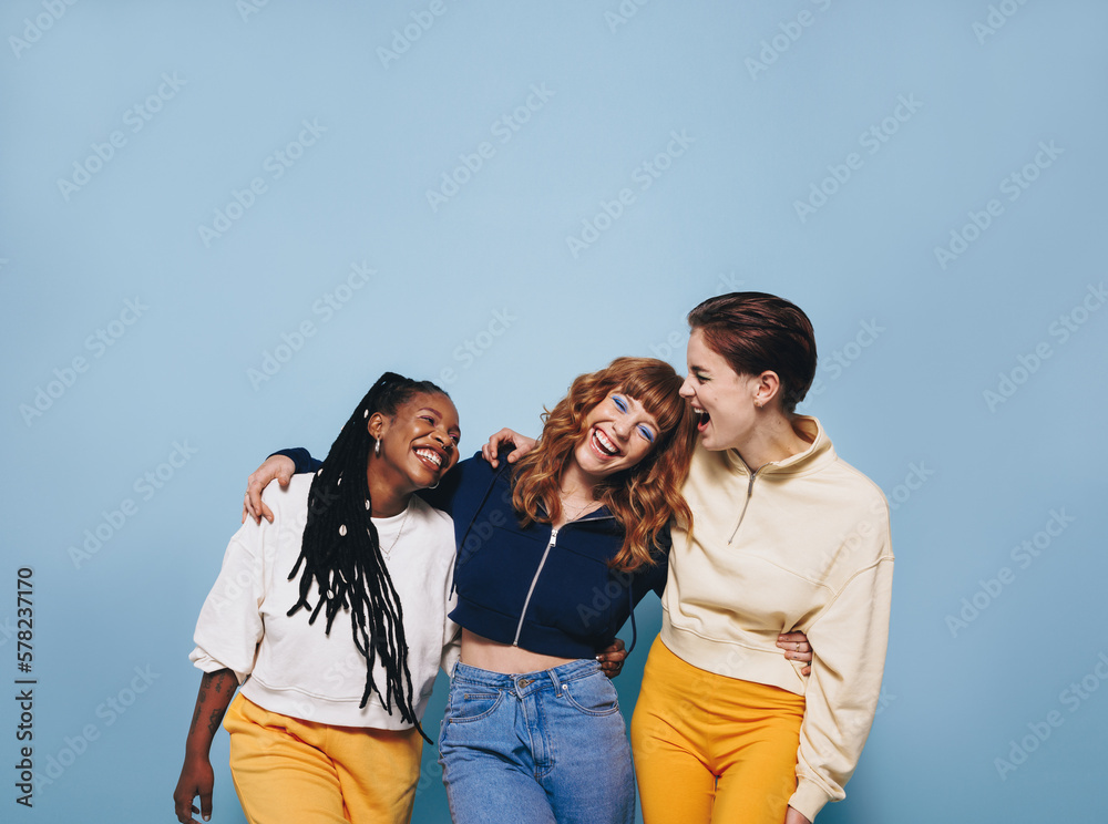 Multicultural female friends having a good time