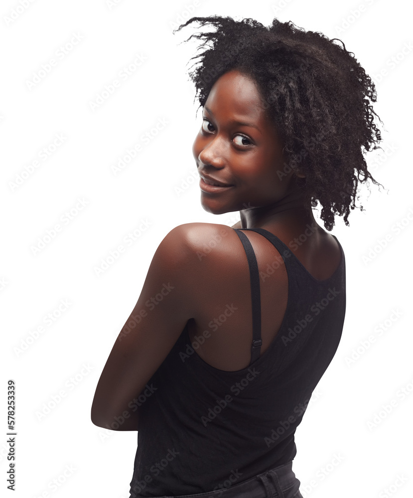 An enchanting woman with a gorgeous dark complexion radiates beauty and joy through her smile in her