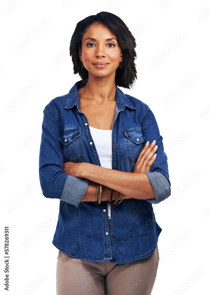 An assertive and confident woman from Atlanta exudes confidence with her arms crossed, demonstrating