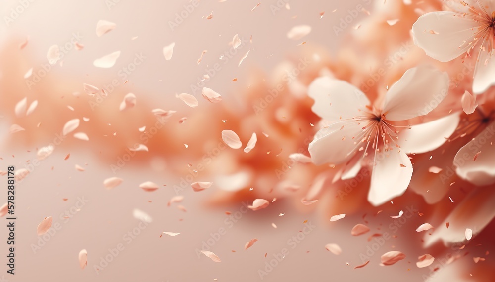 Petals of cherry blossom blown by the wind. Sakura flowers. Generative AI