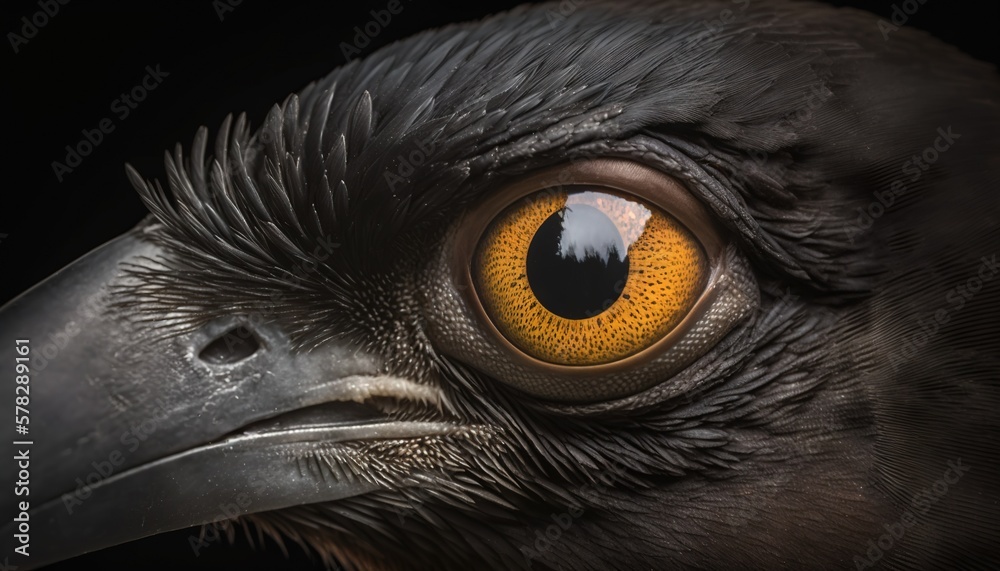 Closeup of crow eye. Macro of bird eye. Generative AI