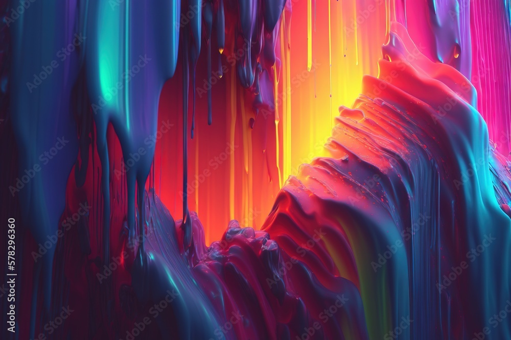 Iridescent paint colorful vivid background. Liquid splashes and drops. Generative AI