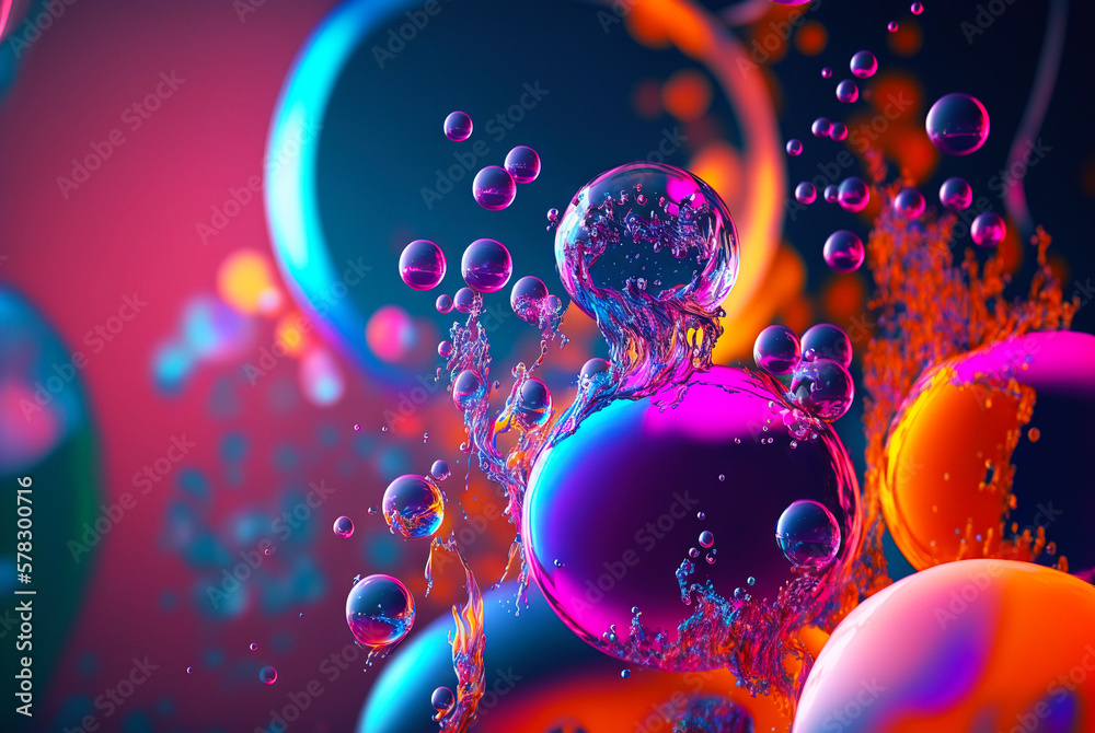 Abstract fluid color bubbles background. Oil colorful drops. Generative AI