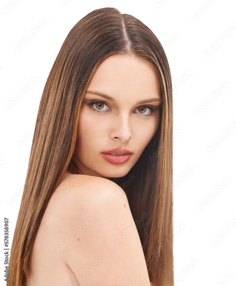 A beautiful brunette model with cosmetic makeup to enhance her collagen glow and had her brown hair 