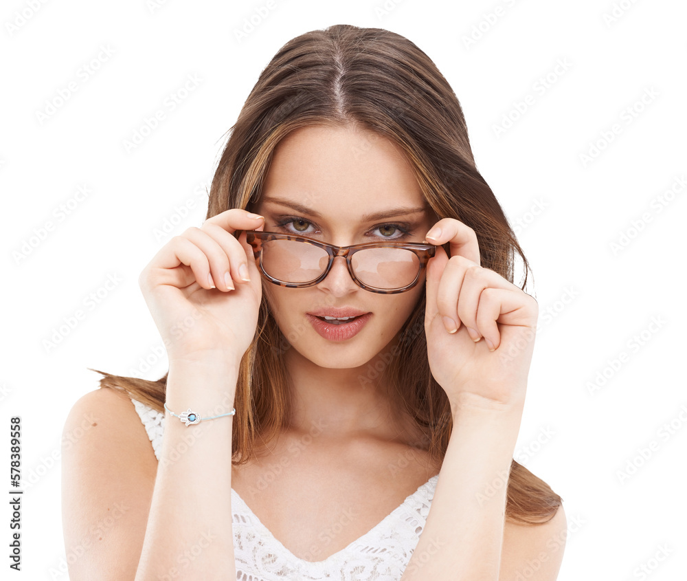 An ophthalmology female woman or model with a facial expression on optical eyeglasses and health of 