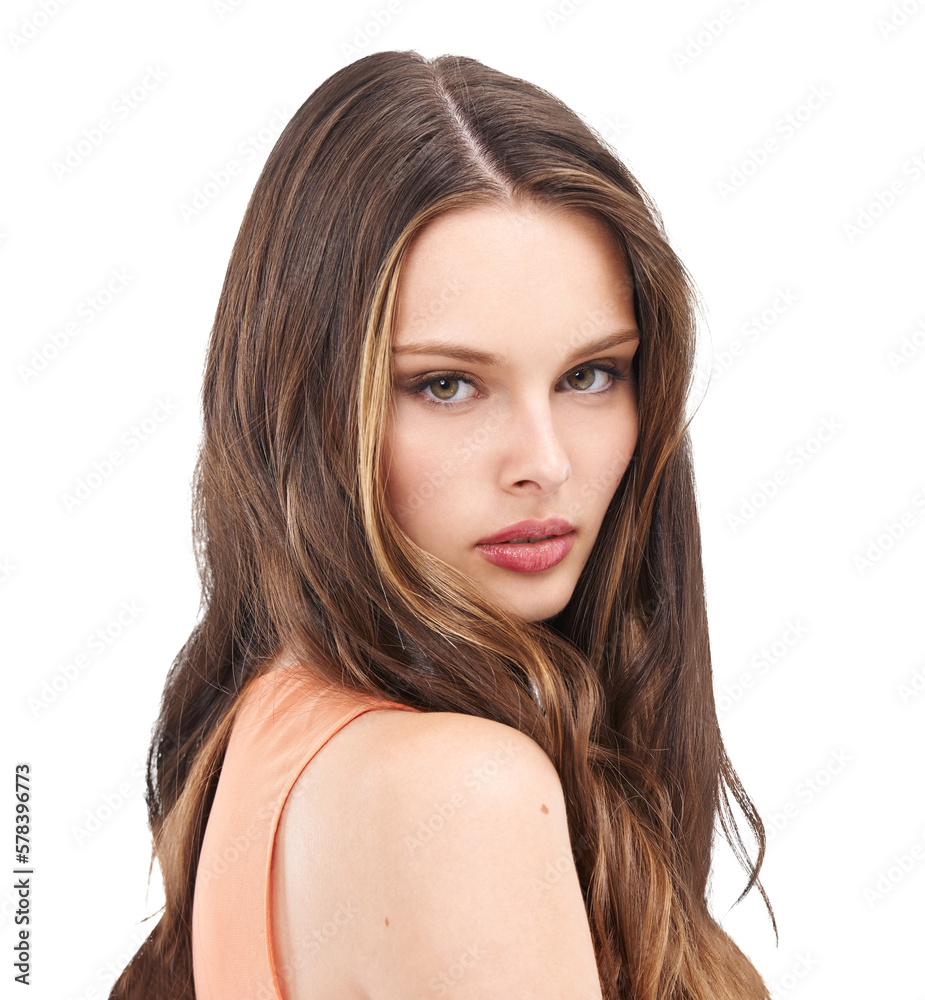 A beautiful woman with a keratin-treated hairstyle using high-end hair products from luxury cosmetic