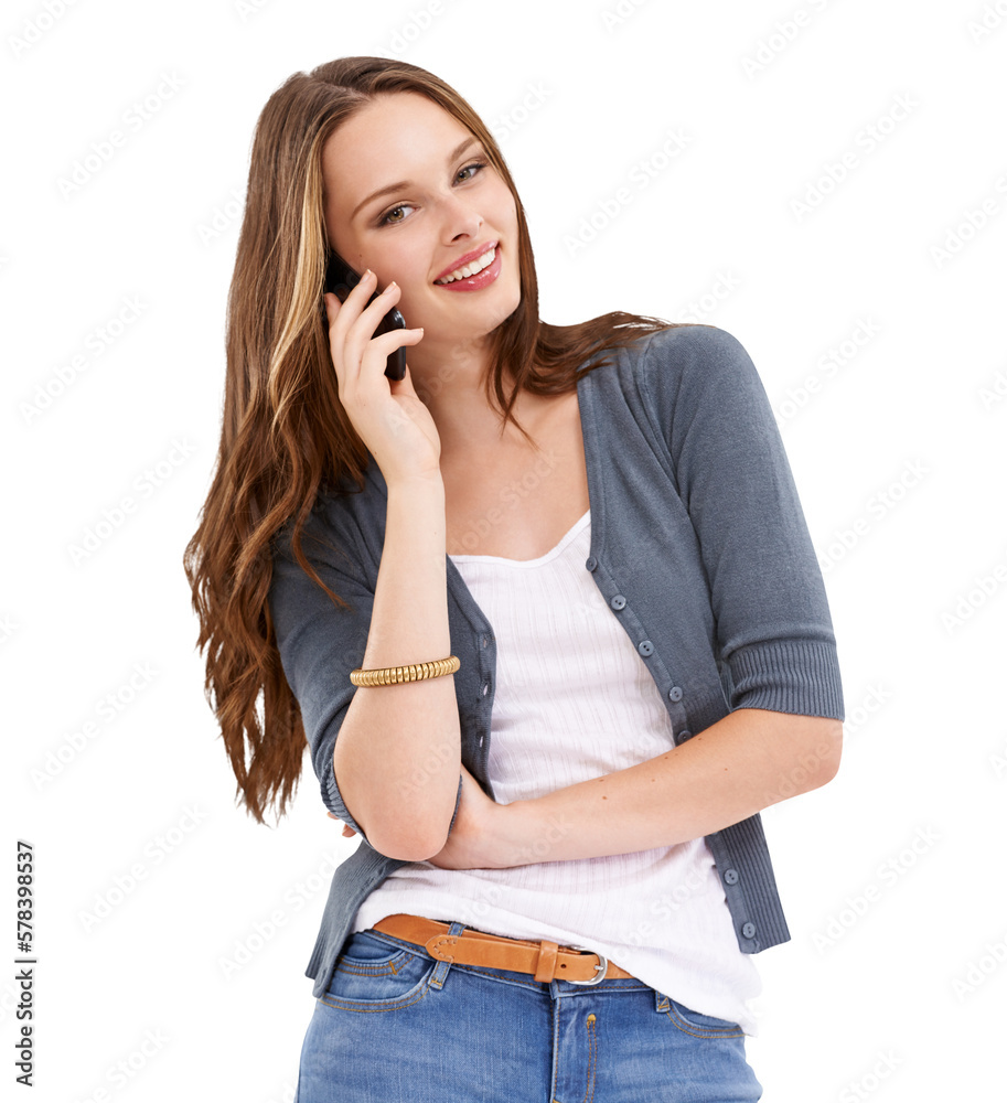 A fashionable female model or happy girlfriend engaged in a delightful conversation with her loved o