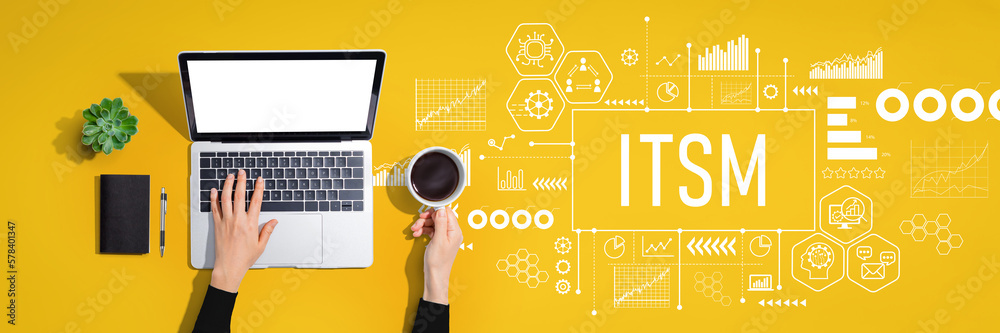 ITSM - Information Technology Service Management theme with person using a laptop computer