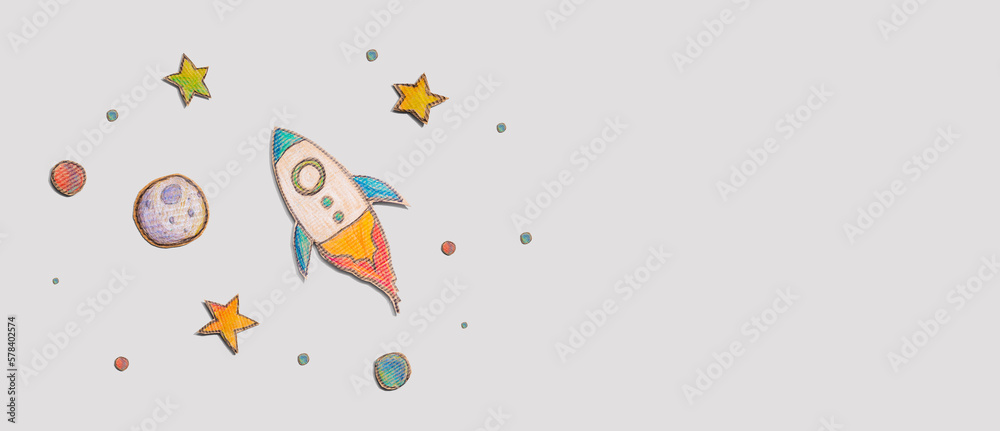 Space exploration theme with rocket and star drawings