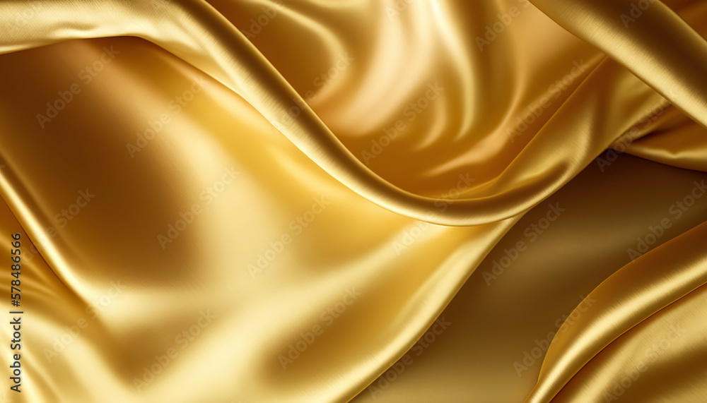 Elegant smooth golden silk. Warped silk cloth. Generative AI