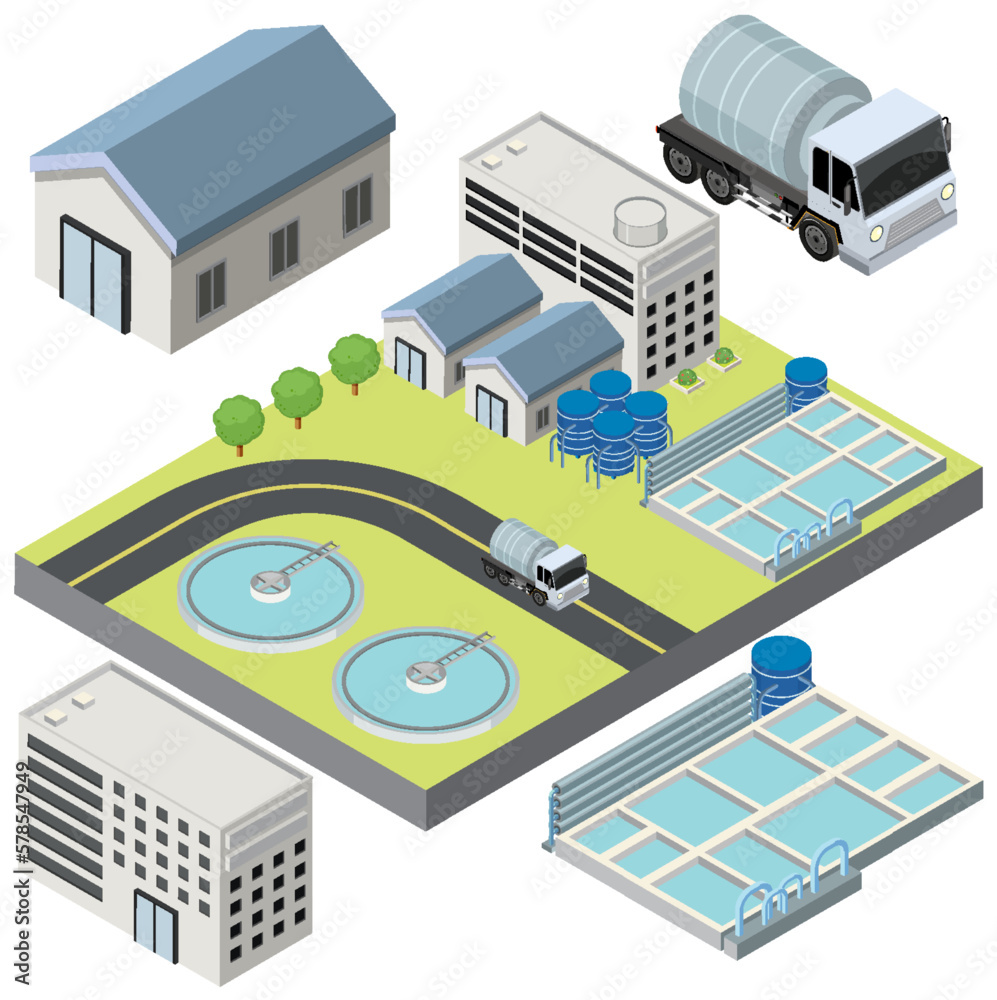 Set of isometric village isolated