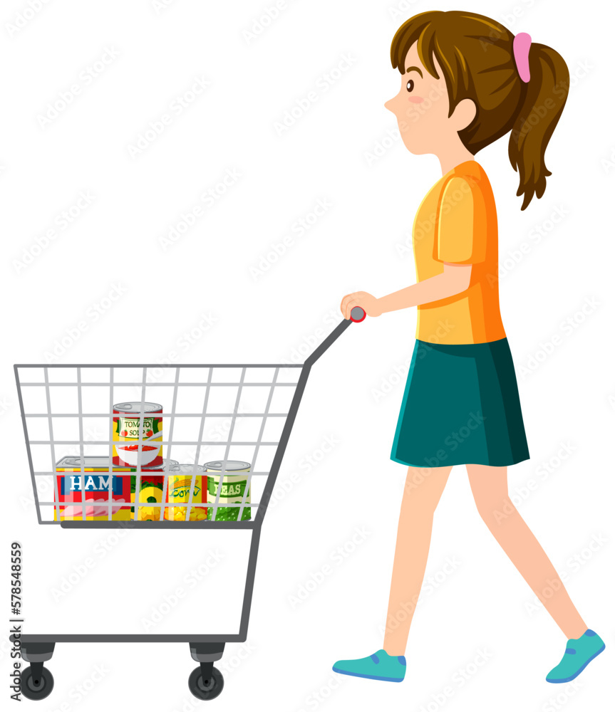 Woman with shopping cart vector