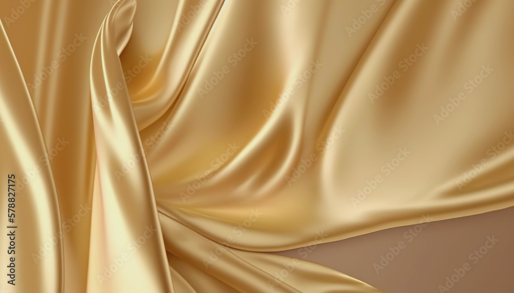 Elegant smooth golden silk. Warped silk cloth. Generative AI