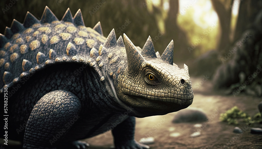 Closeup on head herbivorous dinosaur. Prehistoric reptile. Generative AI